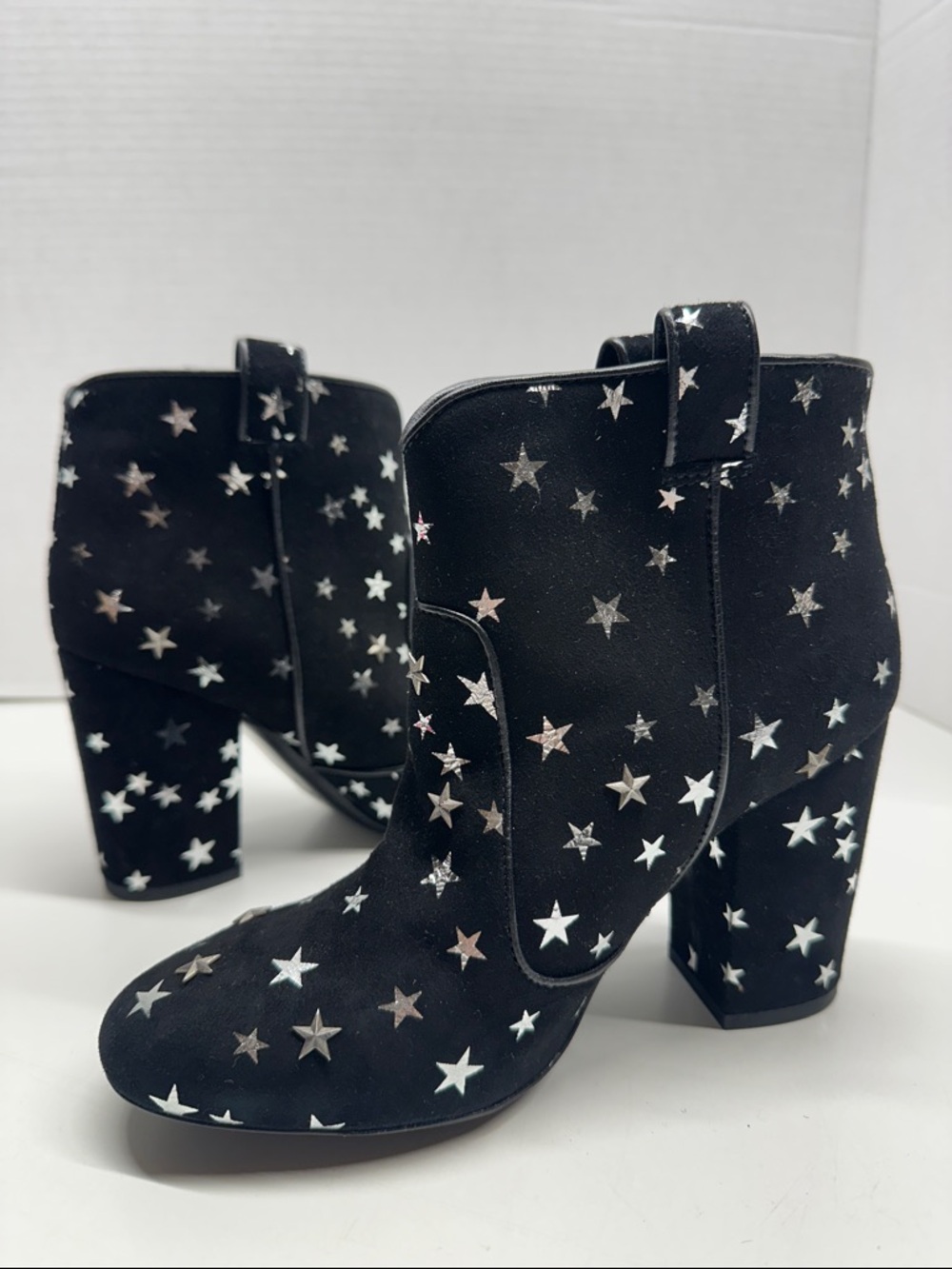 Laurence Dacade Pete Ankle Boots Star Print Suede Heeled Booties Black Size 37